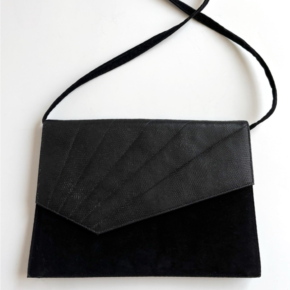 Vintage 1980s Cabrelli Made in Canada Black Faux Snakeskin‎ Velvet Evening Bag